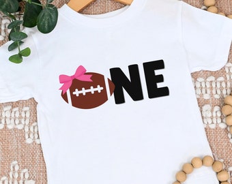 ONE Football Shirt Bow, 1, Personalized ONE Shirt, Sports, Football Birthday T-Shirt, Football Themed, 1 Year Old Gift, Toddler, Baby, Girl