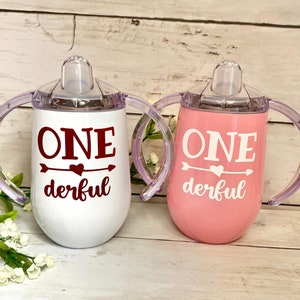 Onederful 1st Birthday Sippy Cup 1st, Stainless Steel Tumbler, One Derful, Preschool, Nontoxic, Birthday Girl, Birthday Boy, Wild One, Sweet image 1