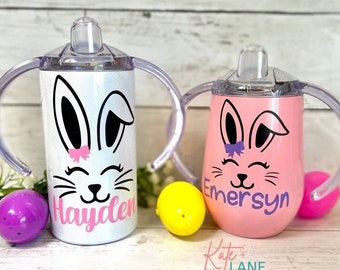 Custom Easter Bunny Sippy Cup, Stainless Steel Toddler Cup, Birthday Gift, Training Cup, Personalized Sippy,  Easter Basket, Toddler Gift,