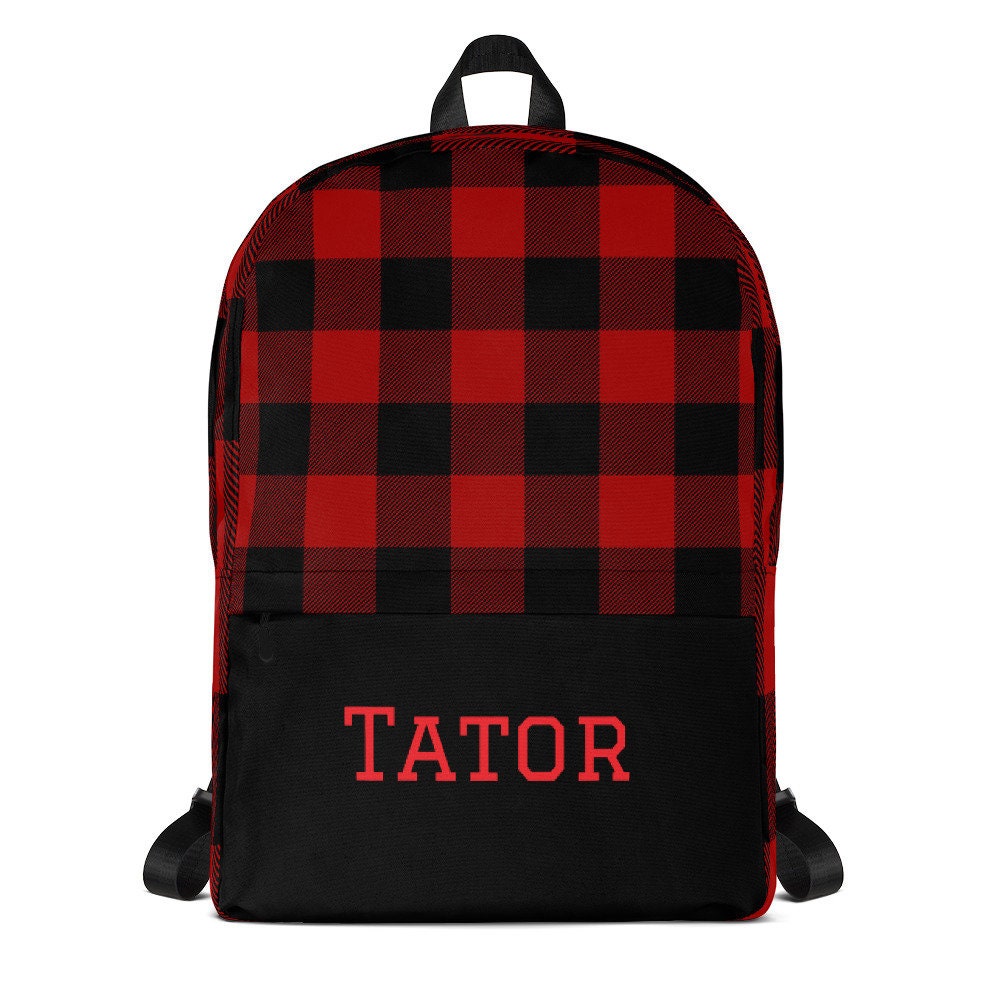 black plaid backpack