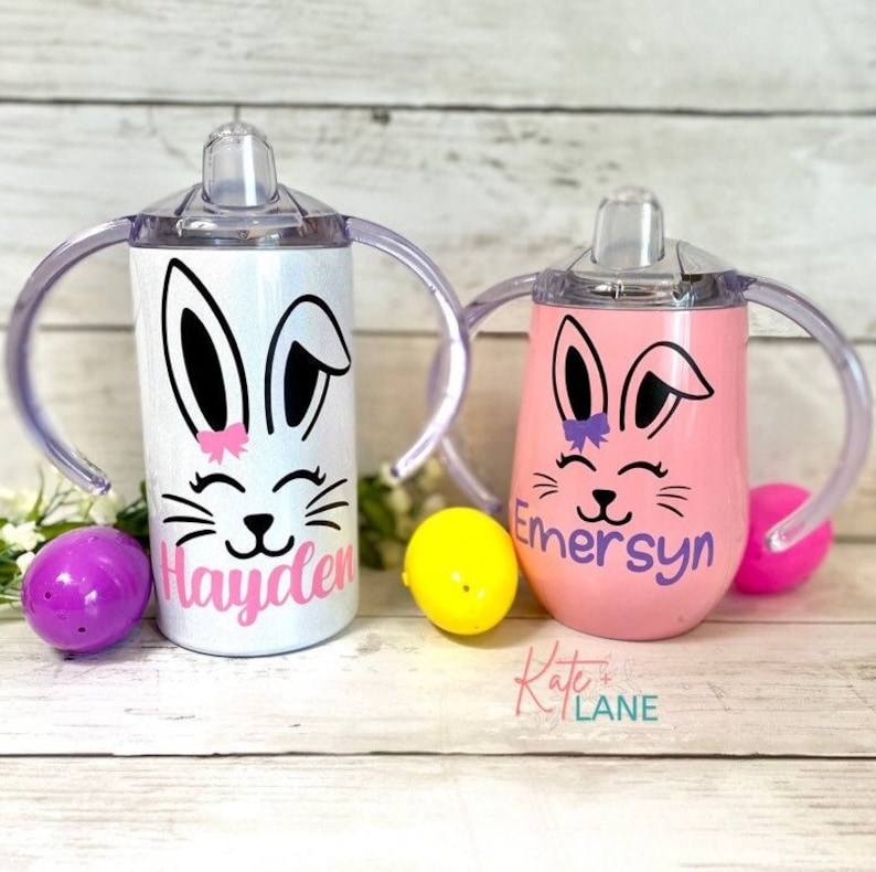 Custom Easter Bunny Sippy Cup, Stainless Steel Toddler Cup, Birthday Gift, Training Cup, Personalized Sippy, Easter Basket, Toddler Gift, image 1