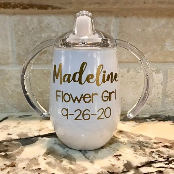 Flower Girl Sippy Cup Personalized, Stainless Steel Toddler, Baby Shower Gift, wedding gifts, ring bearer gift, flower girl gift, flower cup