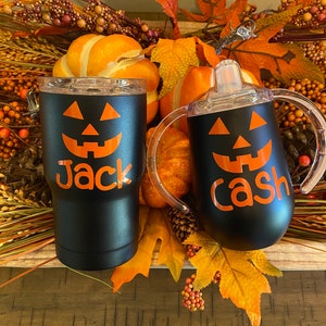 Pumpkin Sippy Cup or 14oz Kid Tumbler Personalized / Toddler Cup / Jack-O-Lantern / Birthday Gift / Halloween Cup