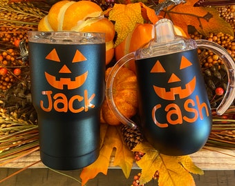 Pumpkin Sippy Cup or 14oz Kid Tumbler Personalized / Toddler Cup / Jack-O-Lantern / Birthday Gift / Halloween Cup