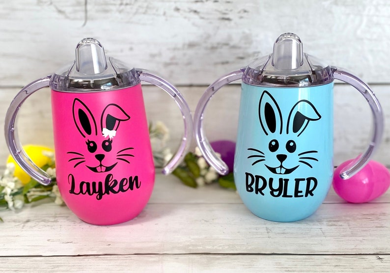 Custom Easter Bunny Sippy Cup, Stainless Steel Toddler Cup, Birthday Gift, Training Cup, Personalized Sippy, Easter Basket, Toddler Gift, image 7