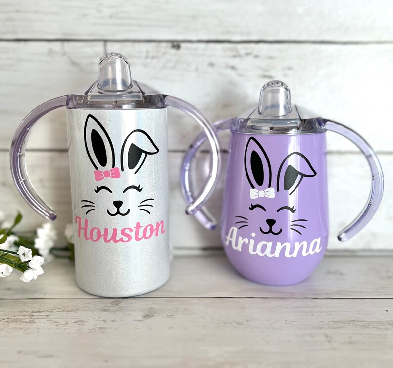 Custom Easter Bunny Sippy Cup, Stainless Steel Toddler Cup, Birthday Gift, Training Cup, Personalized Sippy, Easter Basket, Toddler Gift, image 5