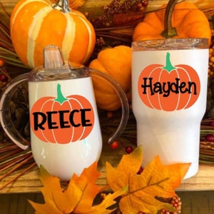 Pumpkin Sippy Cup or 14oz Kid Tumbler Personalized / Toddler Cup / Jack-O-Lantern / Birthday Gift / Halloween Cup