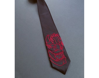 Embroidered Japanese Hannya Mask Tie