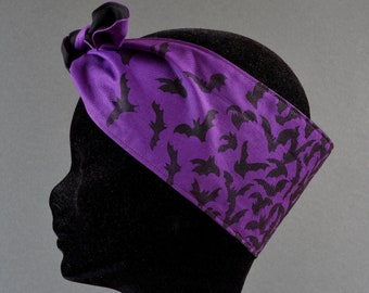 Hand Printed Purple 'Bats In The Belfry' Rockabilly Headband