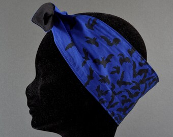 Hand Printed Blue 'Bats In The Belfry' Rockabilly Headband