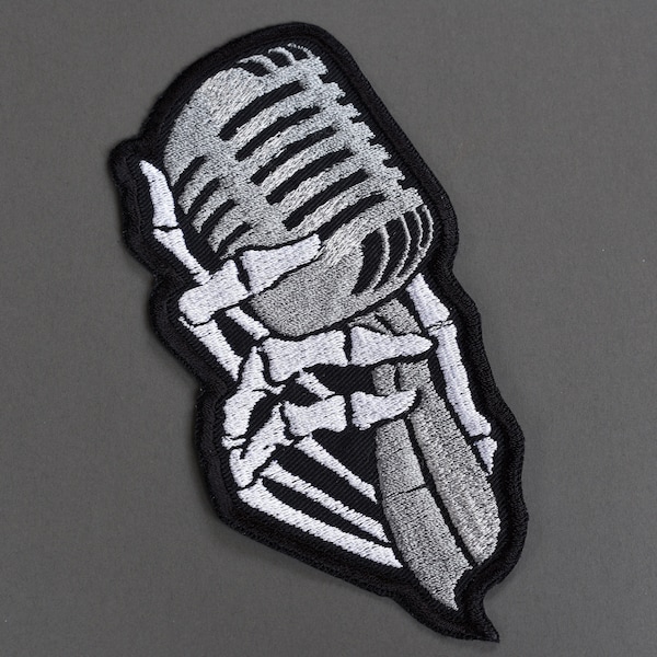 Skeleton Microphone - Iron On Embroidered Patch