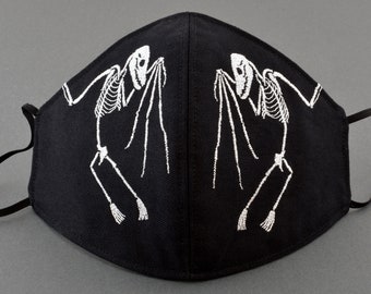 Bat Skeleton Embroidered 3 Layer Face Mask.