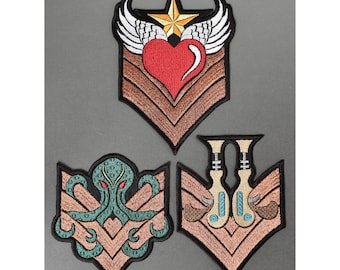 2 Steampunk Military Iron On Embroidered Patchs