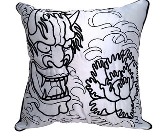 Japanese Hannya Mask Embroidered Cushion