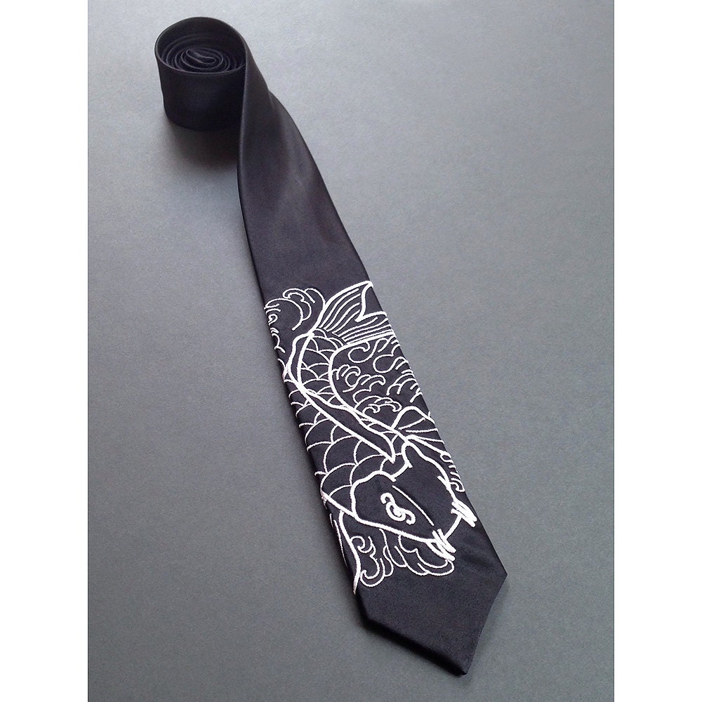 Embroidered Japanese Koi Tie Etsy