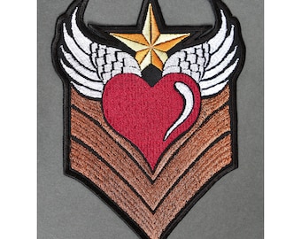 Flying Heart Steampunk Iron On Embroidered Patch