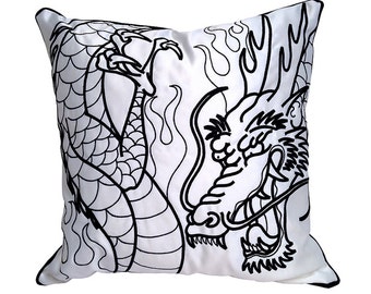 Japanese Dragon Embroidered Cushion