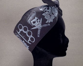 Hand Printed 'Dead Greasers' Rockabilly Headband