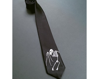 Embroidered Bat Skeleton Tie