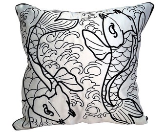 Japanese Koi Embroidered Cushion