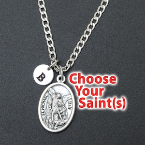 Collar de elección de santo católico para hombre/unisex - Cadena de acero inoxidable - Dije de letra personalizado - Regalo de confirmación RCIA para él