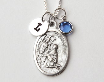 Saint St Stanislaus Kostka Necklace -Sterling Silver Chain - Personalized Initial -Birthstone/Pearl - Patron of Jesuits, Healing of Bones