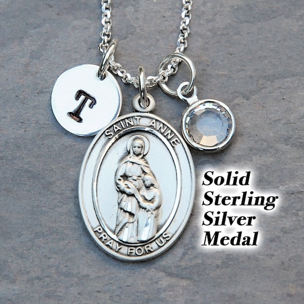 Saint St Anne Sterling Silver Necklace - Personalized Birthstone or Pearl - Patron Saint of Mothers, Homemakers, Mother of Mary