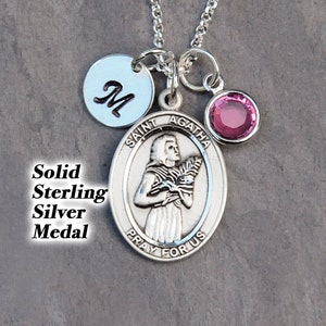 Saint St Agatha Sterling Silver Necklace - Personalized Birthstone or Pearl - Saint of Nurses, Breast Cancer, Survivor Jewelry