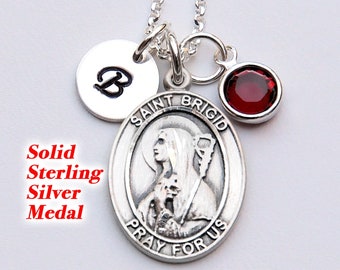 Saint St Brigid of Ireland Sterling Silver Necklace - Personalized Birthstone or Pearl - Patron Saint of babies, infants, Ireland, travelers