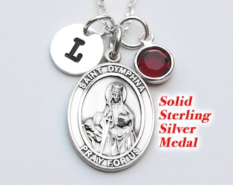 Saint St Dymphna Sterling Silver Necklace - Personalized Birthstone or Pearl - Patron of Stress/Mental Disorders, Anxiety, Emotional Health