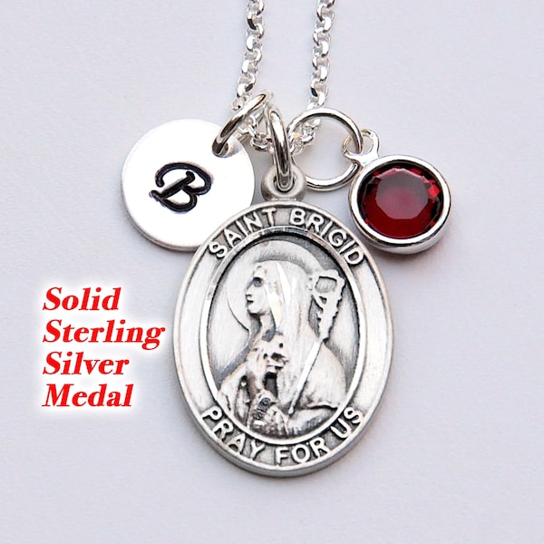 Saint St Brigid of Ireland Sterling Silver Necklace - Personalized Birthstone or Pearl - Patron Saint of babies, infants, Ireland, travelers