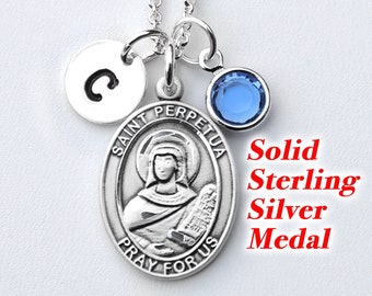 Saint St Perpetua Sterling Silver Necklace - Personalized Birthstone or Pearl - Patron Saint of Mothers, Expectant Mothers, Widows, Butchers