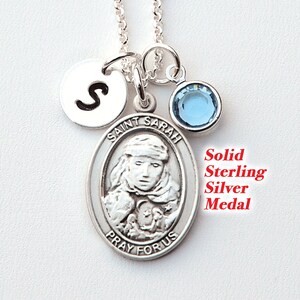 Saint St Sarah Sterling Silver Necklace Personalized Birthstone or Pearl Patron Saint of Infertility, Laughter image 1