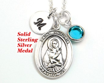 Saint St Victoria Sterling Silver Necklace - Personalized Birthstone or Pearl - Patron Saint of Stable Marriages