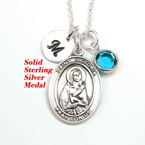 Saint St Victoria Sterling Silver Necklace - Personalized Birthstone or Pearl - Patron Saint of Stable Marriages