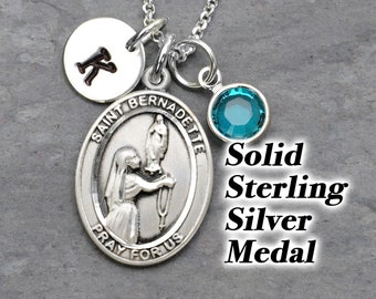 Saint St Bernadette Sterling Silver Necklace - Personalized Birthstone or Pearl - Our Lady of Lourdes - Saint of Asthma, Illness