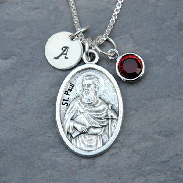 Saint St Paul Necklace - Personalized - Crystal Birthstone or Pearl - Apostle, Saint of Theologians, Gentiles, Missionary Work