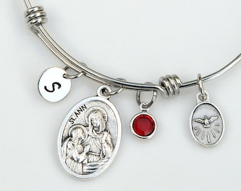 Confirmation Gift for Girls Teens or Women - Choose Your Catholic Saint - Personalized Adjustable Stainless Steel Bangle Bracelet Expandable