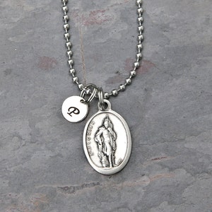 Saint St Florian Necklace Men&#39;s or Women&#39;s, Choice of Chain Style & Length, Personalized Letter, Saint of Firefighters Fire Fighters Gift