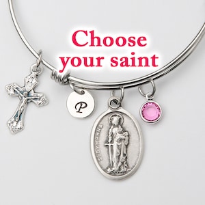 Confirmation Gift for Girls or Women - Choose Your Catholic Saint - Personalized Adjustable Bangle Bracelet - Stainless Steel Expandable