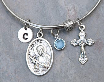 Pregnancy Motherhood Childbirth Fertility - Saint St Gerard Personalized Bangle Bracelet - Adjustable Expandable Stainless Steel Bracelet