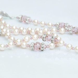 Baptism Gift for Girls - Personalized Crystal Rosary Beads - Vintage Pink Rose Ivory Cream Pearls -Catholic Gift for a Baby Girl
