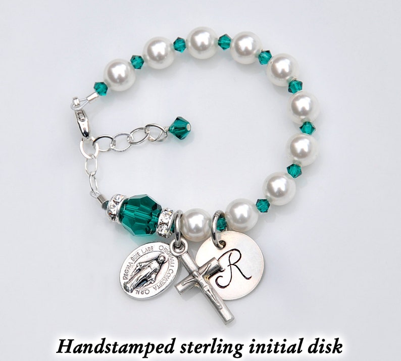 Baptism Bracelet for Girls Emerald Green May Birthstone Etsy