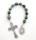 Confirmation Communion Baptism Gift for Boys - Green and Ruby Gemstone Rosary Chaplet - Personalized Choose Your Saint - Gift for Godfather