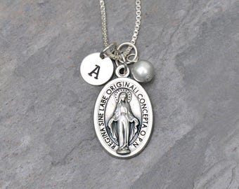 Wundertätige Medaille, Jungfrau Maria, silberfarbene Halskette, personalisierter katholischer Schmuck zur Mutter Maria