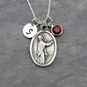 Saint St Genevieve Necklace - Personalized - Crystal Birthstone or Pearl - Patron saint of Paris, disasters