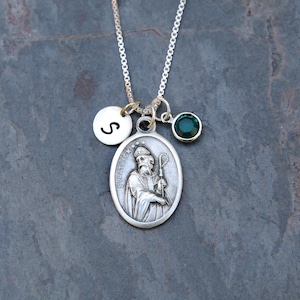 Saint St Patrick Necklace Personalized Initial, Crystal Birthstone or Pearl Patron Saint of Ireland, Paralegals, Engineers image 1