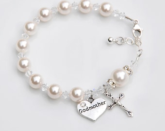 Will You Be My Godmother - Rosary Bracelet All White Pearls - Godmother Godparent Gift Idea - Crystal Pearl -Baby Girl Boy Baptism