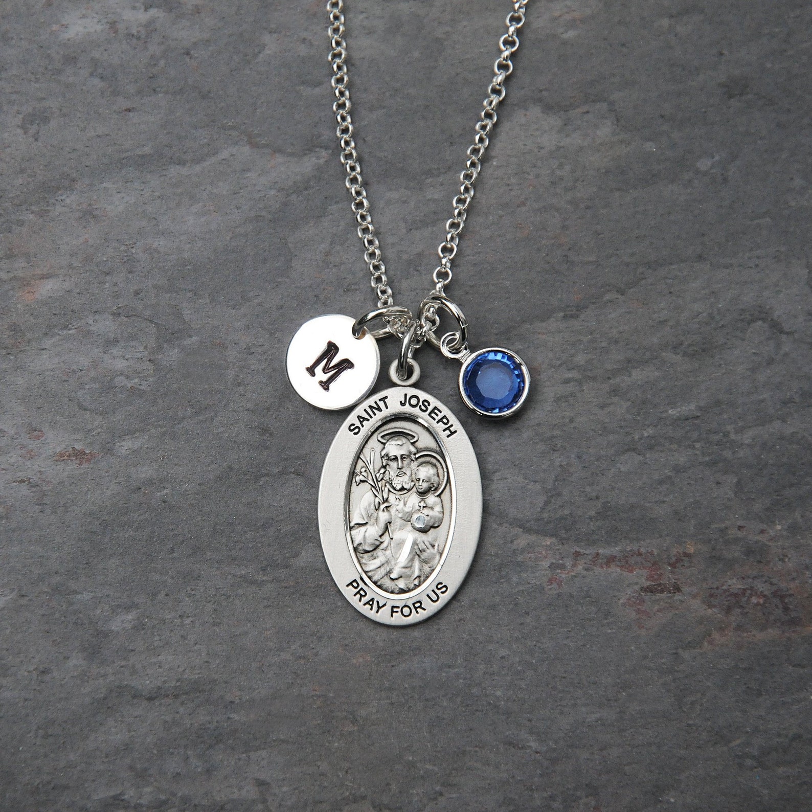 Saint St Joseph Necklace Sterling Silver Personalized Etsy