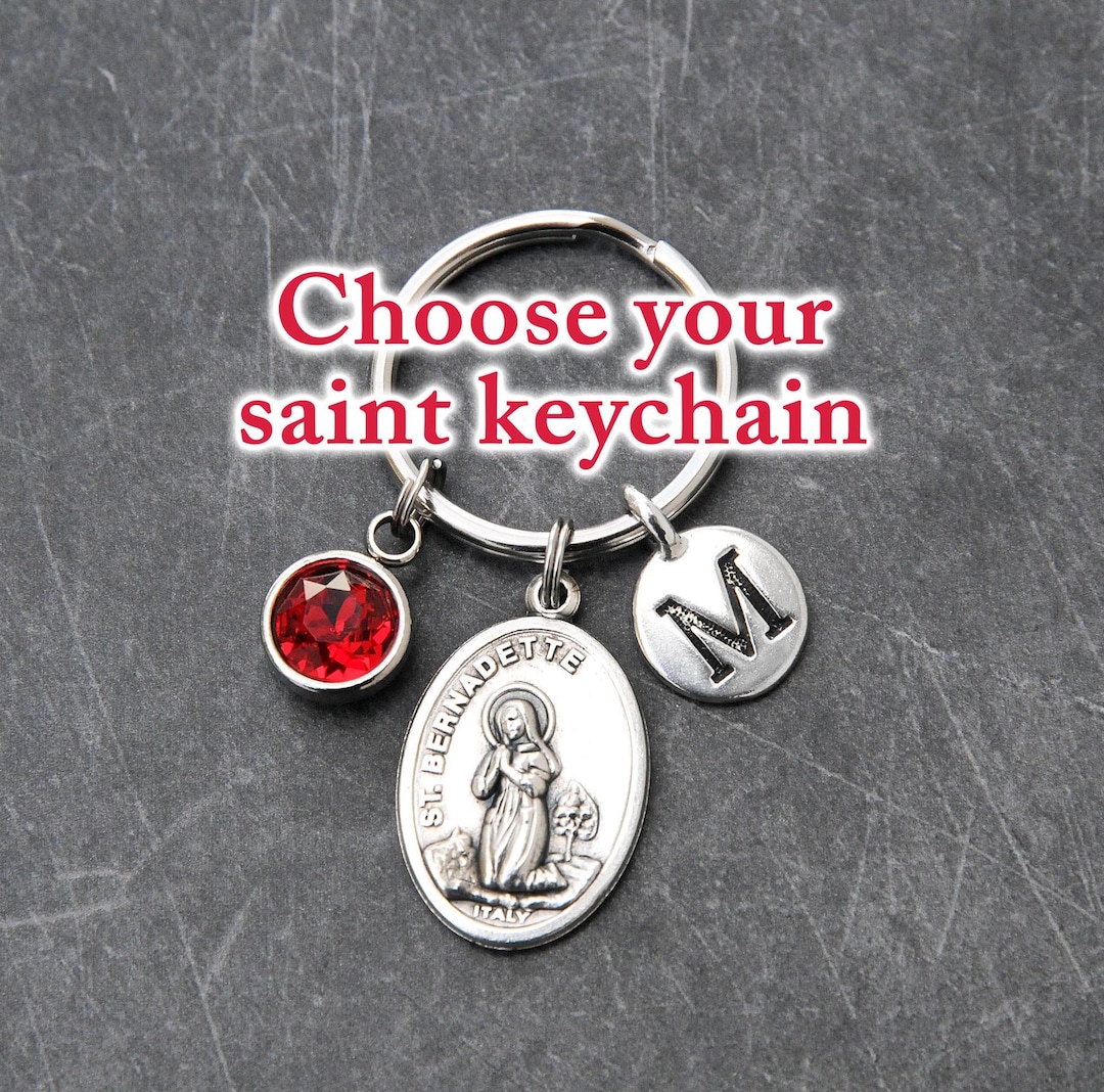 Choose Your Catholic Saint Keychain - Personalized Letter - Crystal ...